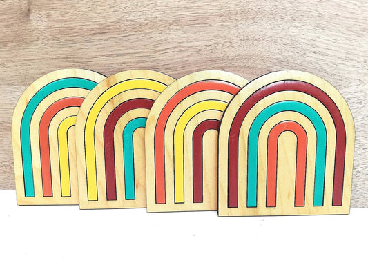 Wood Inlay Coaster Set: Boho Rainbow