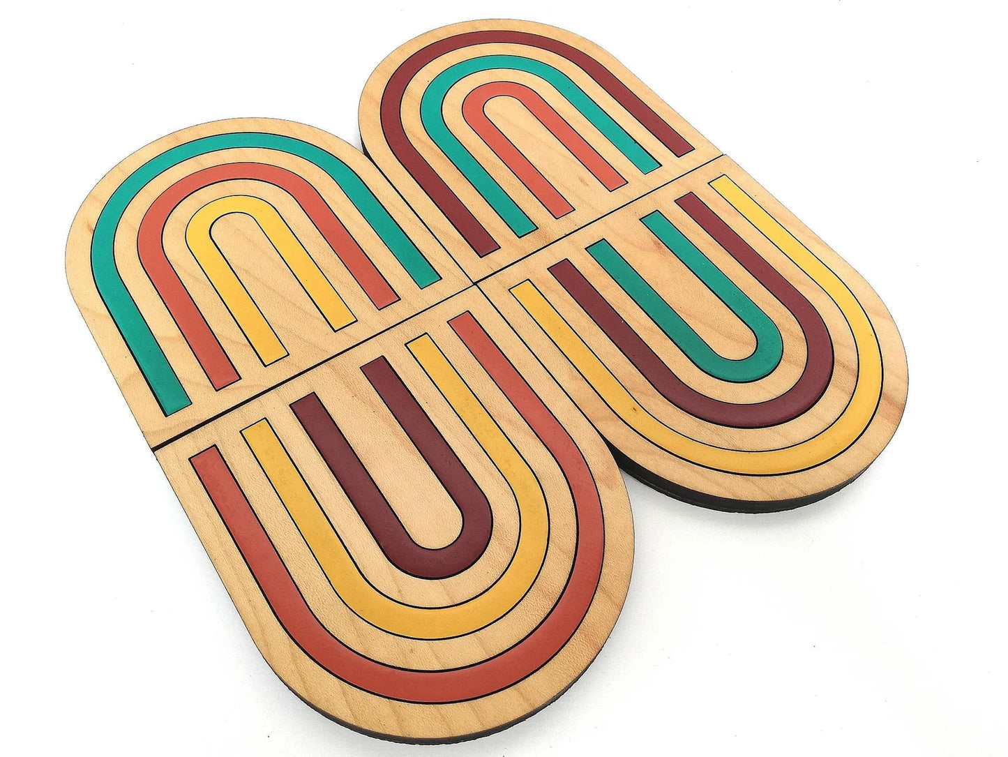 Wood Inlay Coaster Set: Boho Rainbow