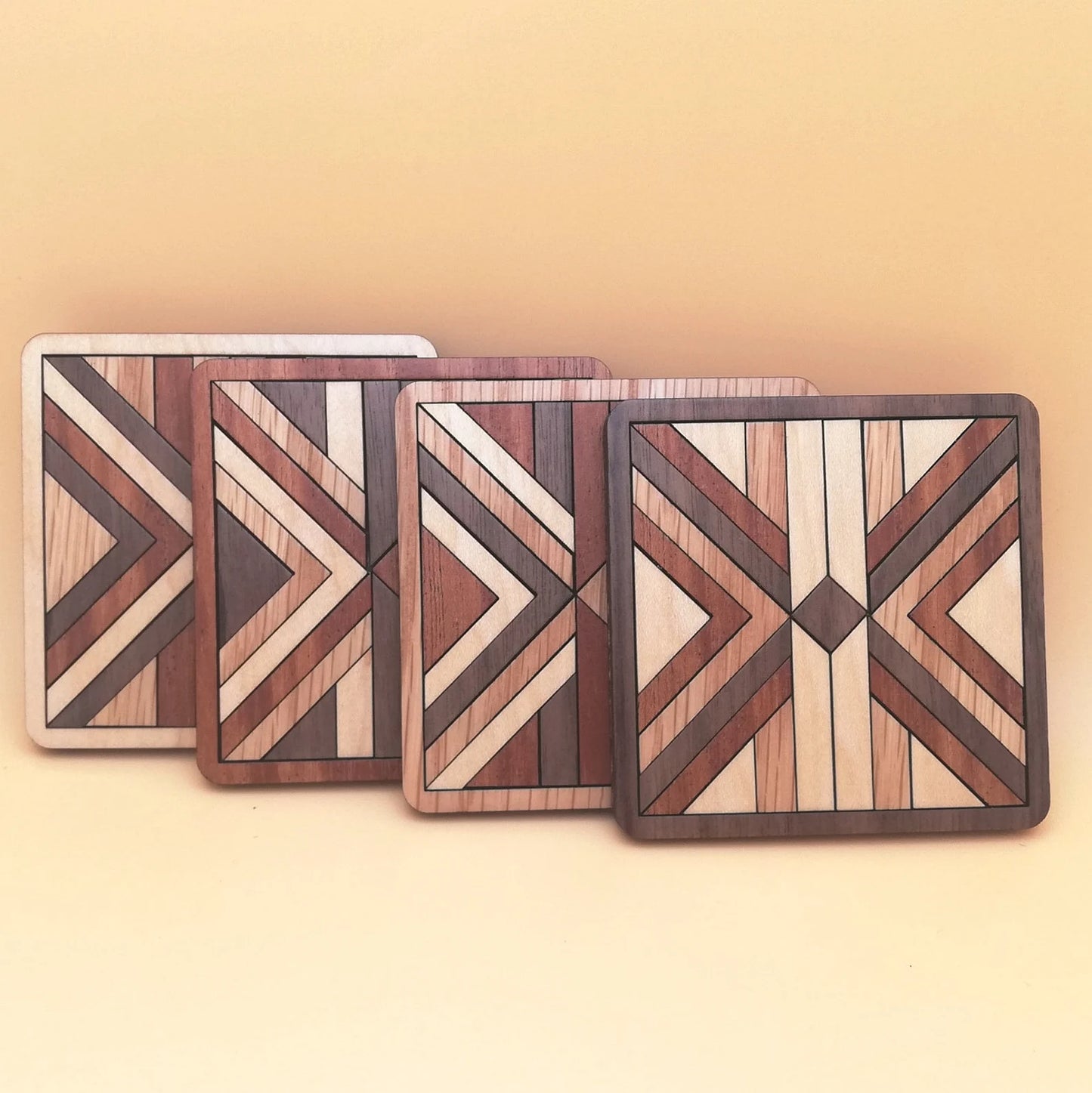 Wood Inlay Square Coaster Set: Barn Quilt