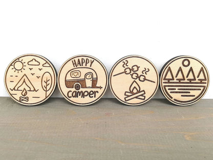 Engraved Wood Fridge Magnet Set: Camping
