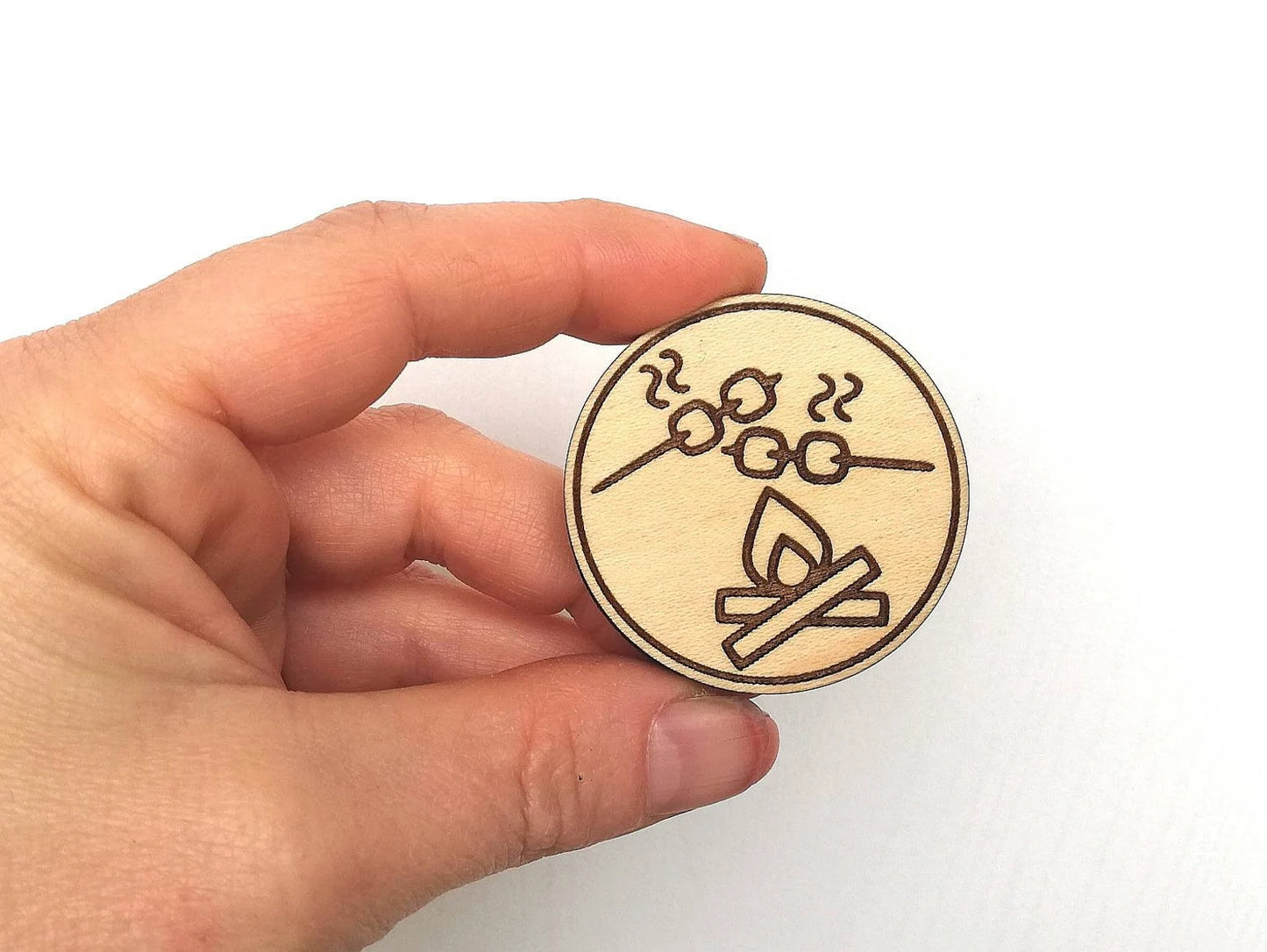 Engraved Wood Fridge Magnet Set: Camping