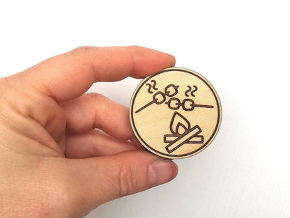 Engraved Wood Fridge Magnet Set: Camping