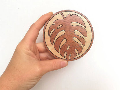 Wood Inlay Coaster Set: Monstera Leaf