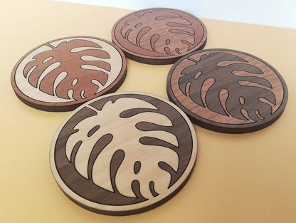 Wood Inlay Coaster Set: Monstera Leaf