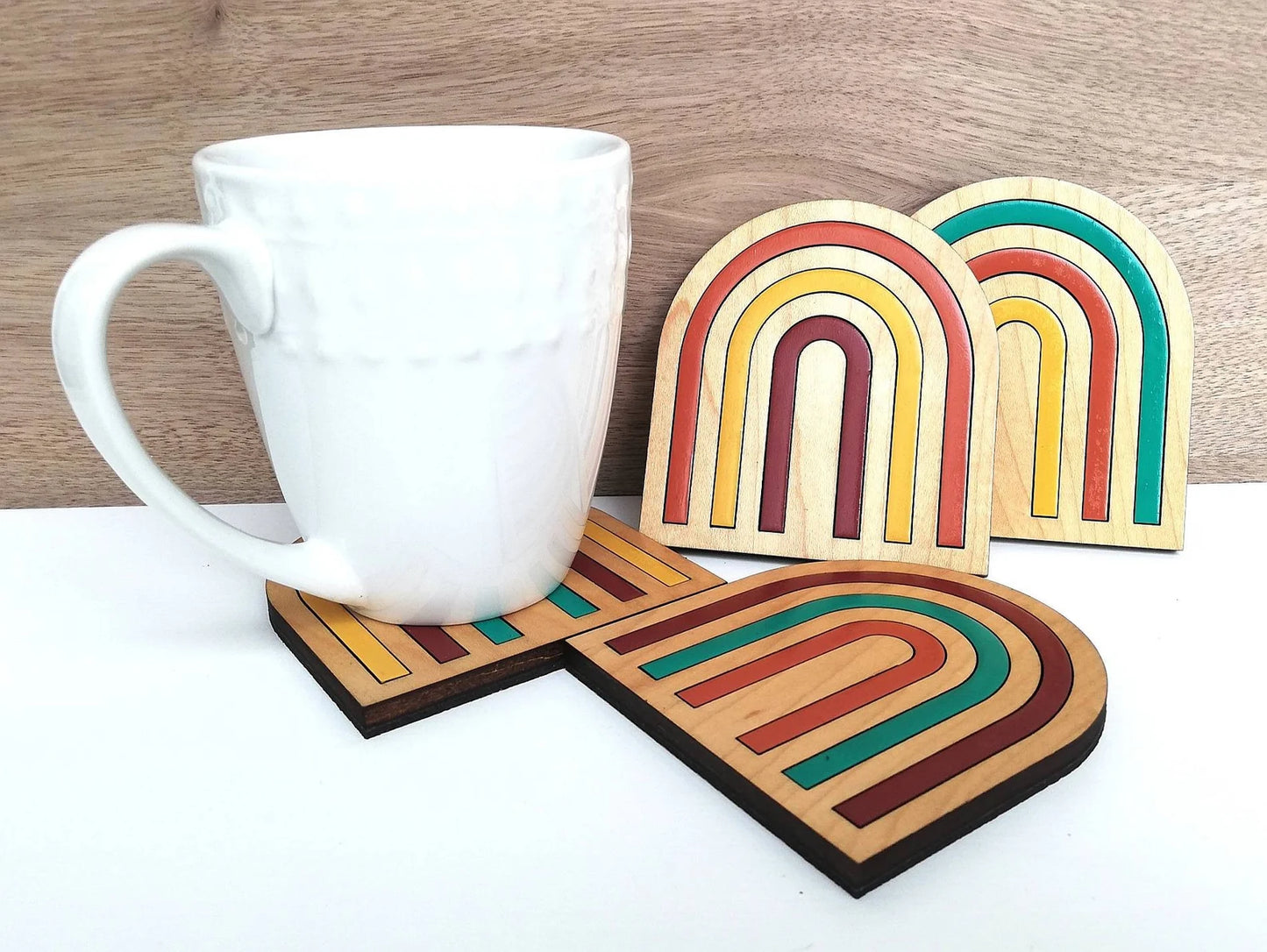 Wood Inlay Coaster Set: Boho Rainbow