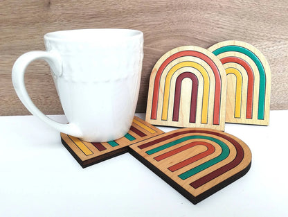 Wood Inlay Coaster Set: Boho Rainbow
