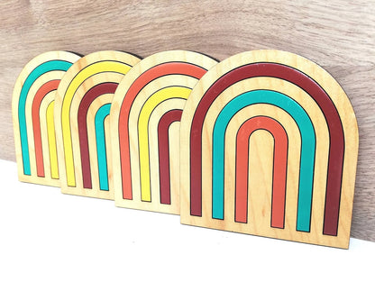 Wood Inlay Coaster Set: Boho Rainbow