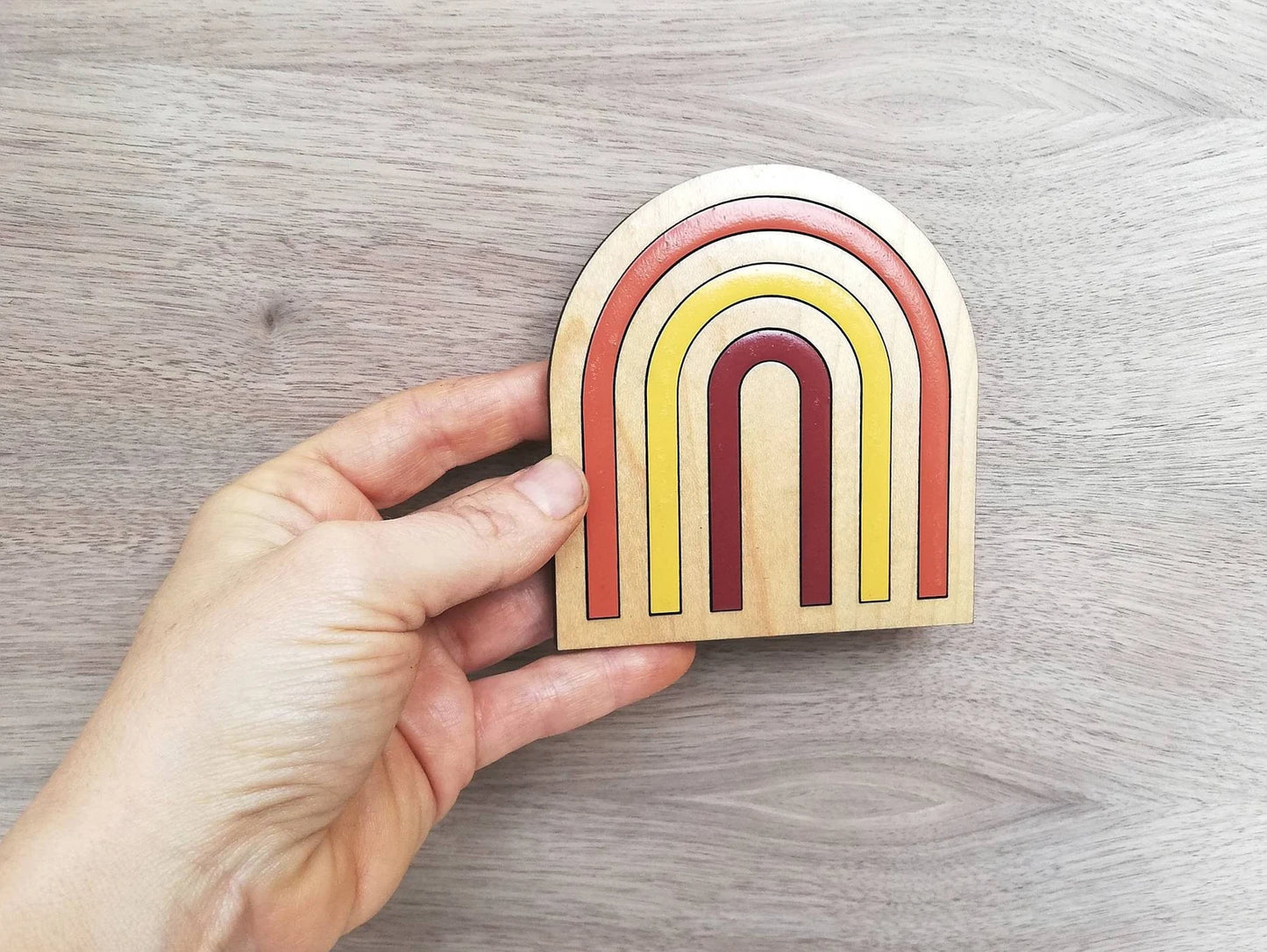 Wood Inlay Coaster Set: Boho Rainbow