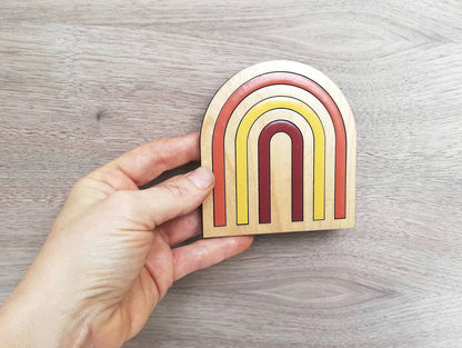 Wood Inlay Coaster Set: Boho Rainbow