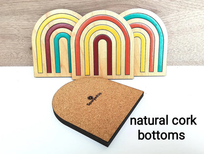 Wood Inlay Coaster Set: Boho Rainbow
