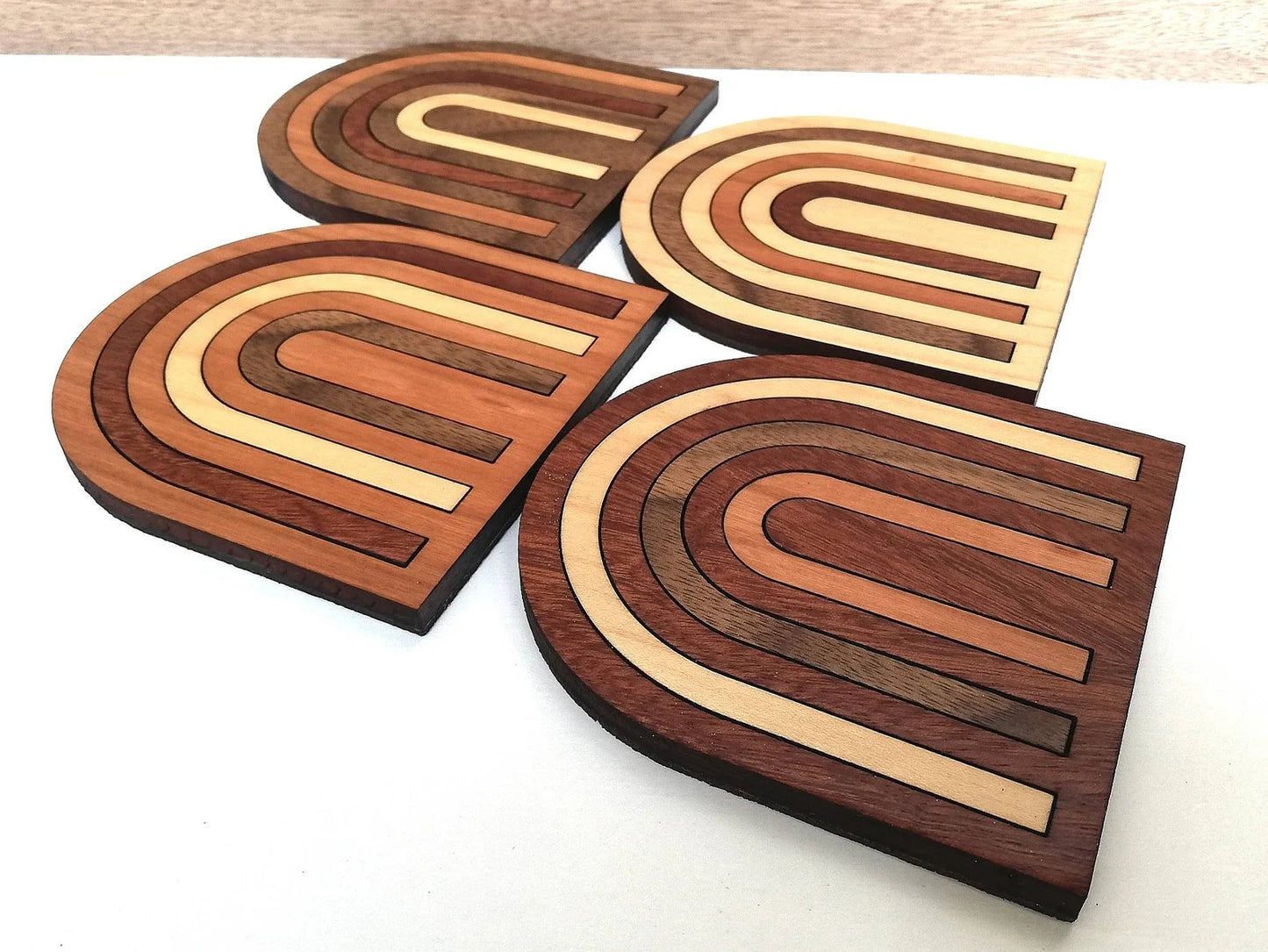 Wood Inlay Coaster Set: Rainbow