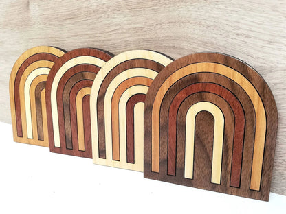 Wood Inlay Coaster Set: Rainbow