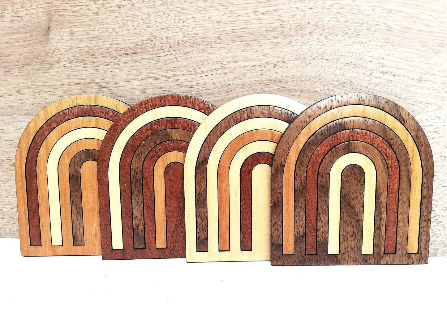 Wood Inlay Coaster Set: Rainbow