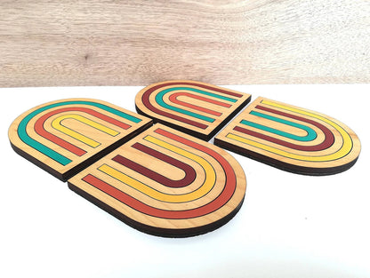 Wood Inlay Coaster Set: Boho Rainbow