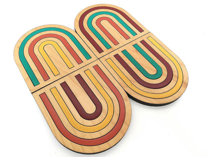 Wood Inlay Coaster Set: Boho Rainbow