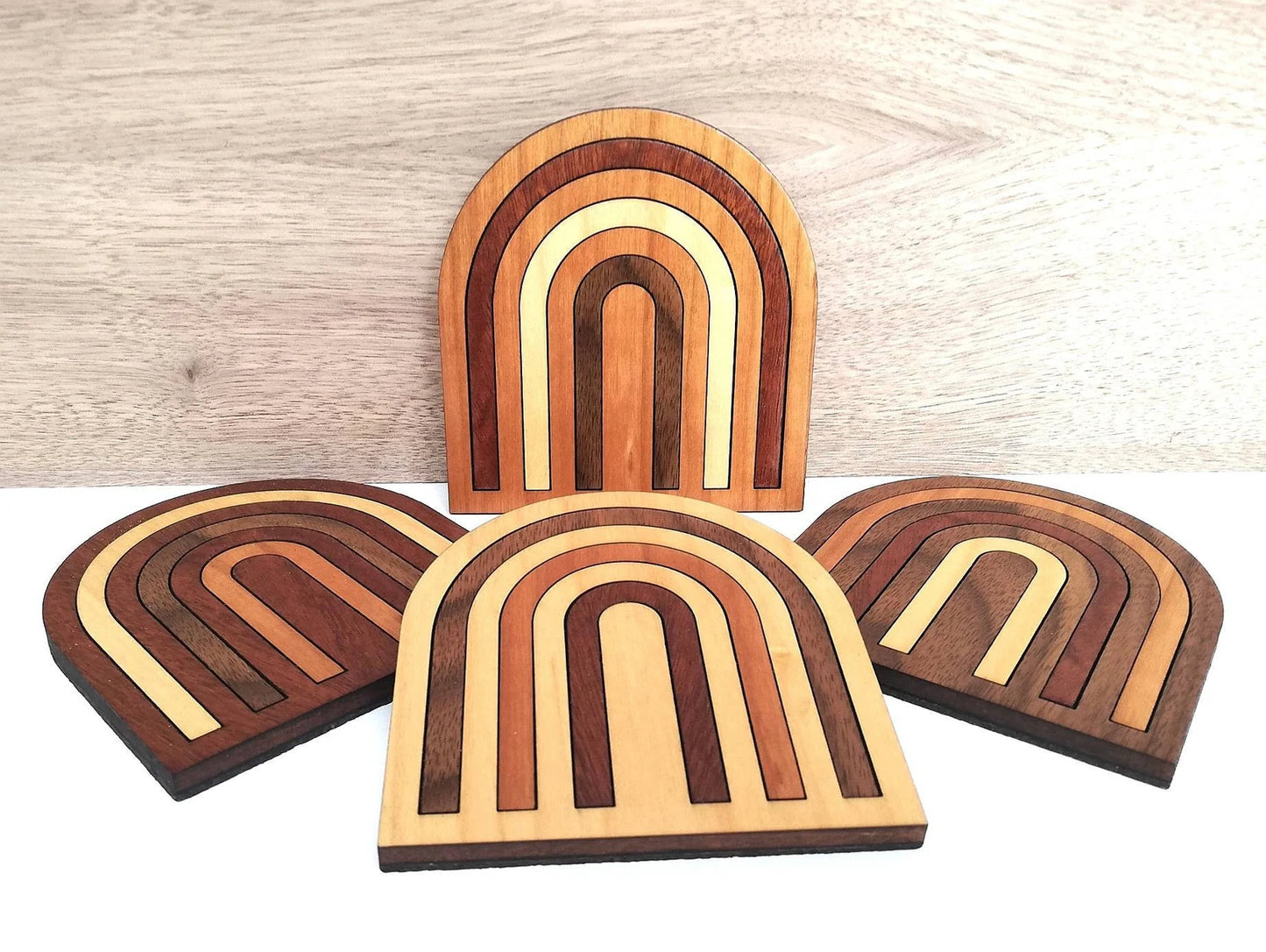 Wood Inlay Coaster Set: Rainbow