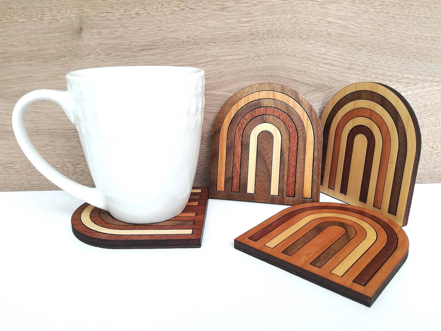 Wood Inlay Coaster Set: Rainbow