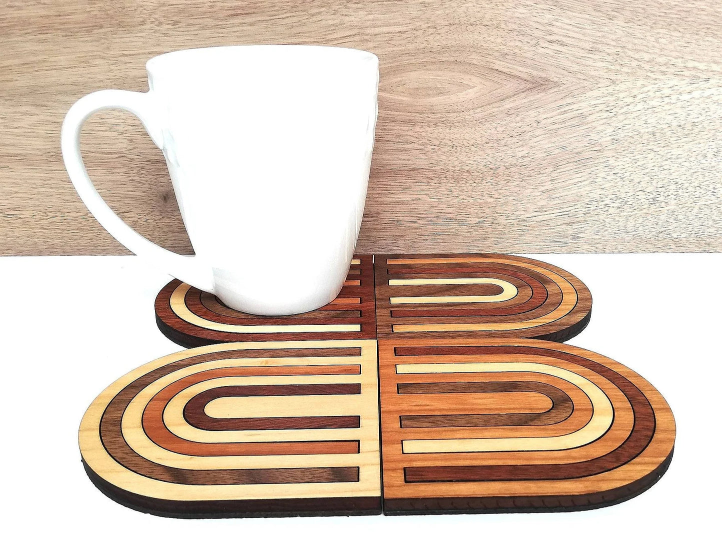 Wood Inlay Coaster Set: Rainbow