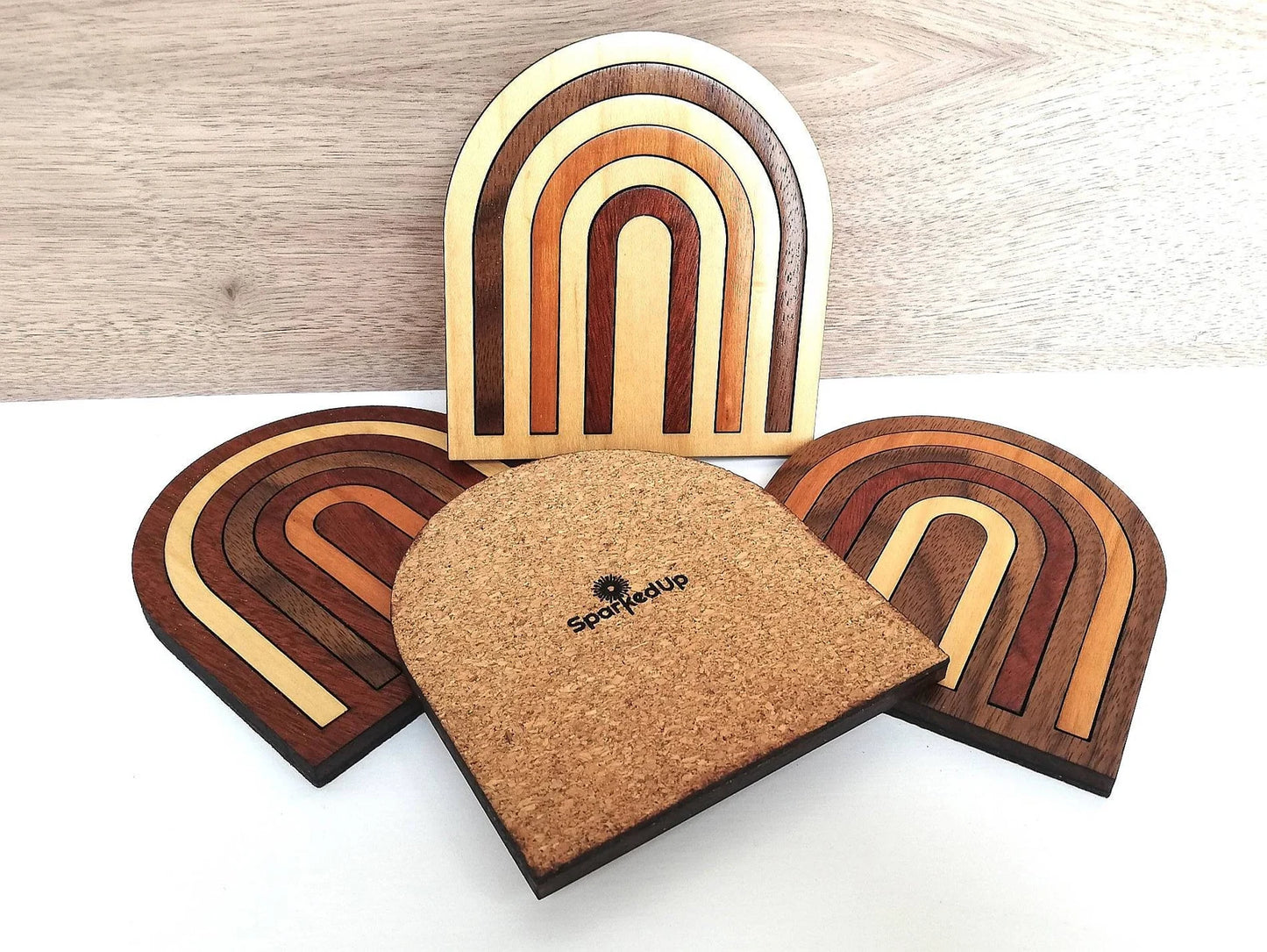 Wood Inlay Coaster Set: Rainbow