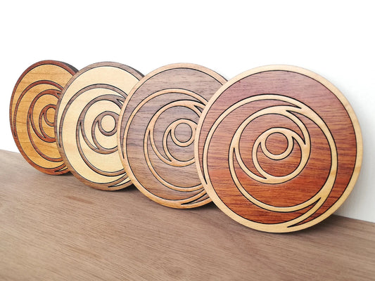 Wood Inlay Coaster Set: Rose Pattern