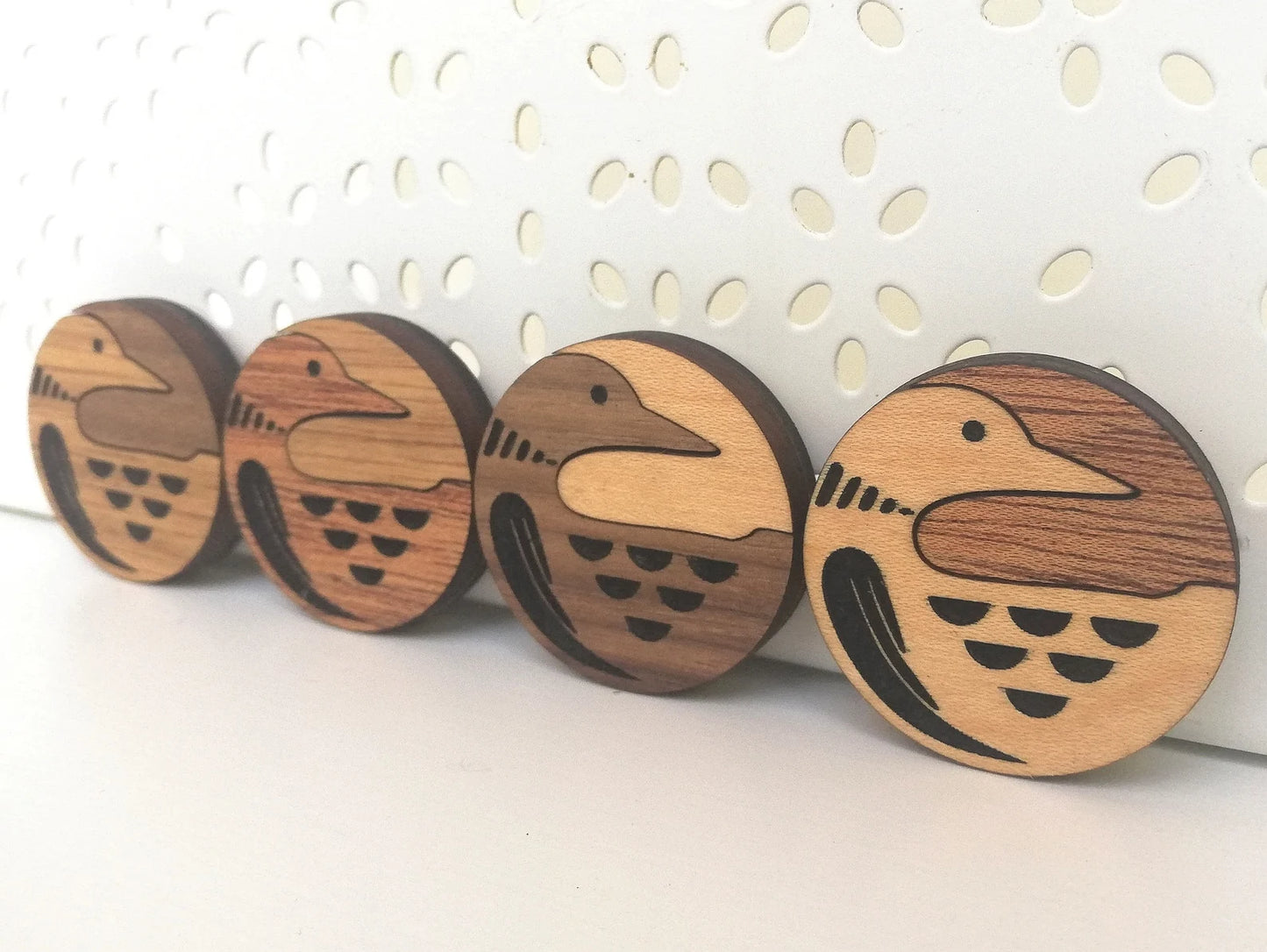 Wood Inlay Fridge Magnet Set: Loon