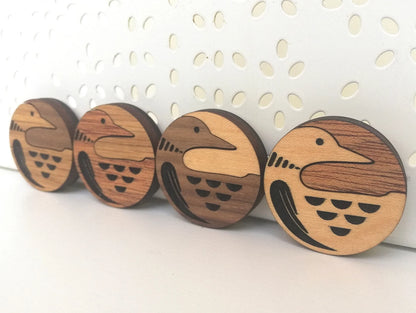 Wood Inlay Fridge Magnet Set: Loon
