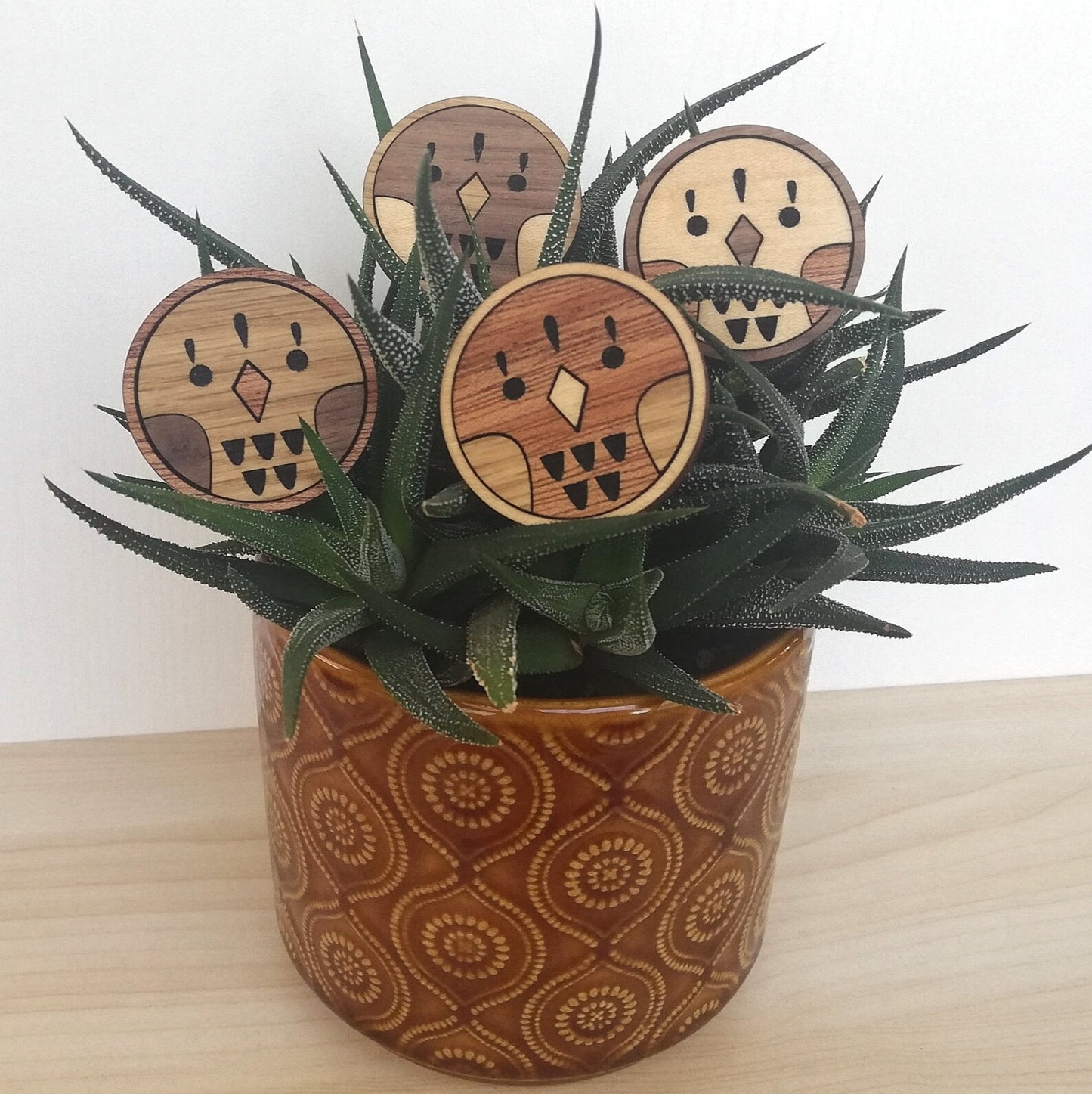 Wood Inlay Fridge Magnet Set: Birds (round)