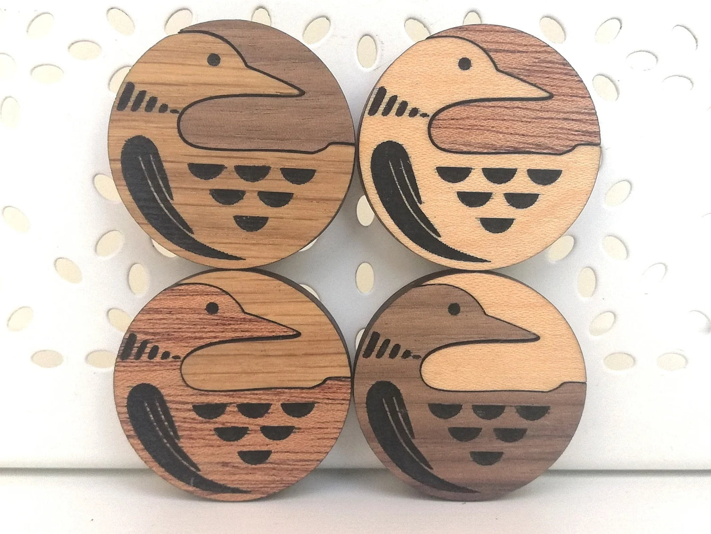 Wood Inlay Fridge Magnet Set: Loon
