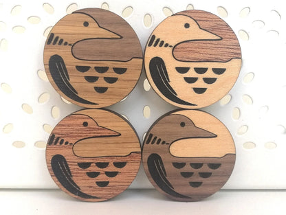 Wood Inlay Fridge Magnet Set: Loon