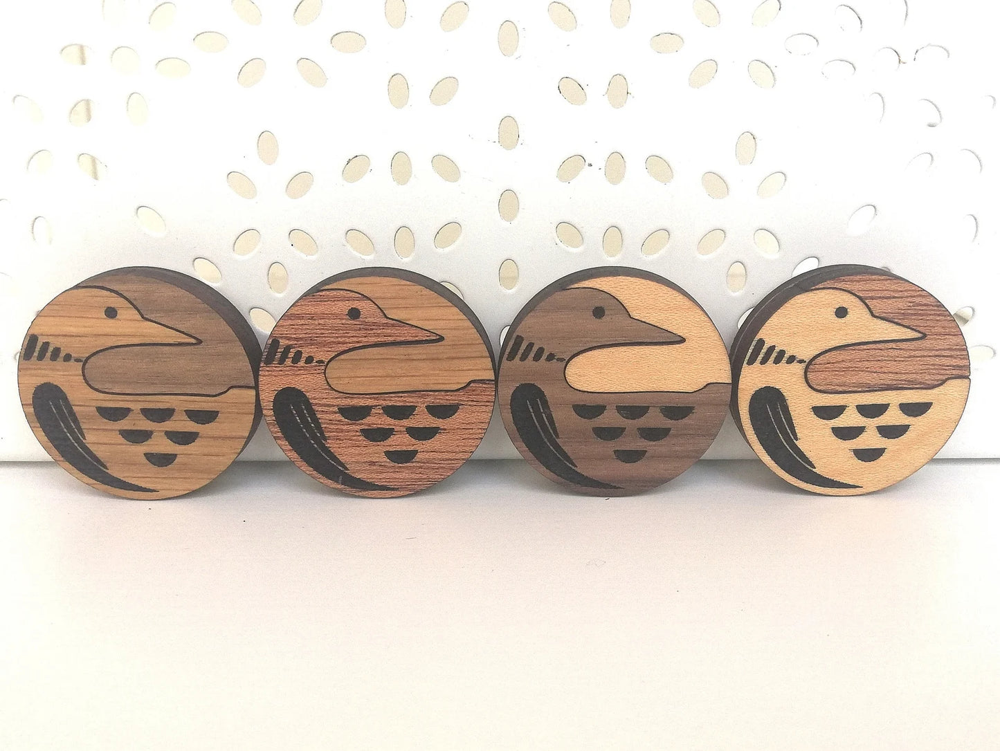 Wood Inlay Fridge Magnet Set: Loon
