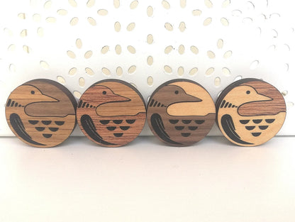Wood Inlay Fridge Magnet Set: Loon