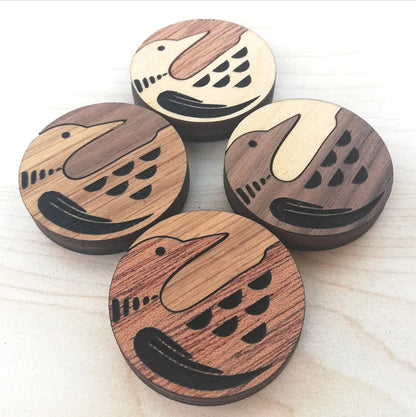 Wood Inlay Fridge Magnet Set: Loon