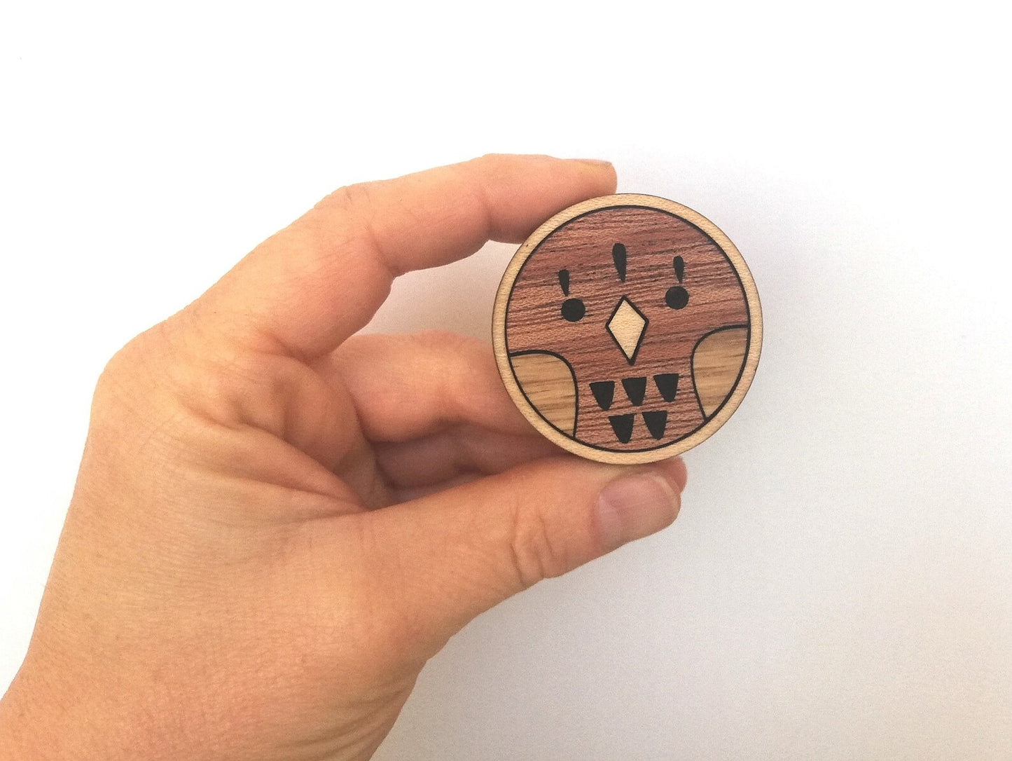 Wood Inlay Fridge Magnet Set: Birds (round)