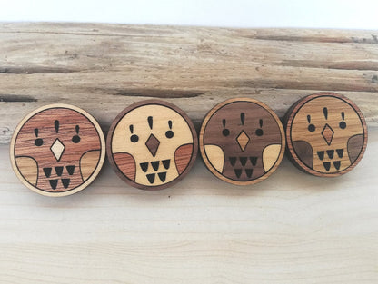 Wood Inlay Fridge Magnet Set: Birds (round)