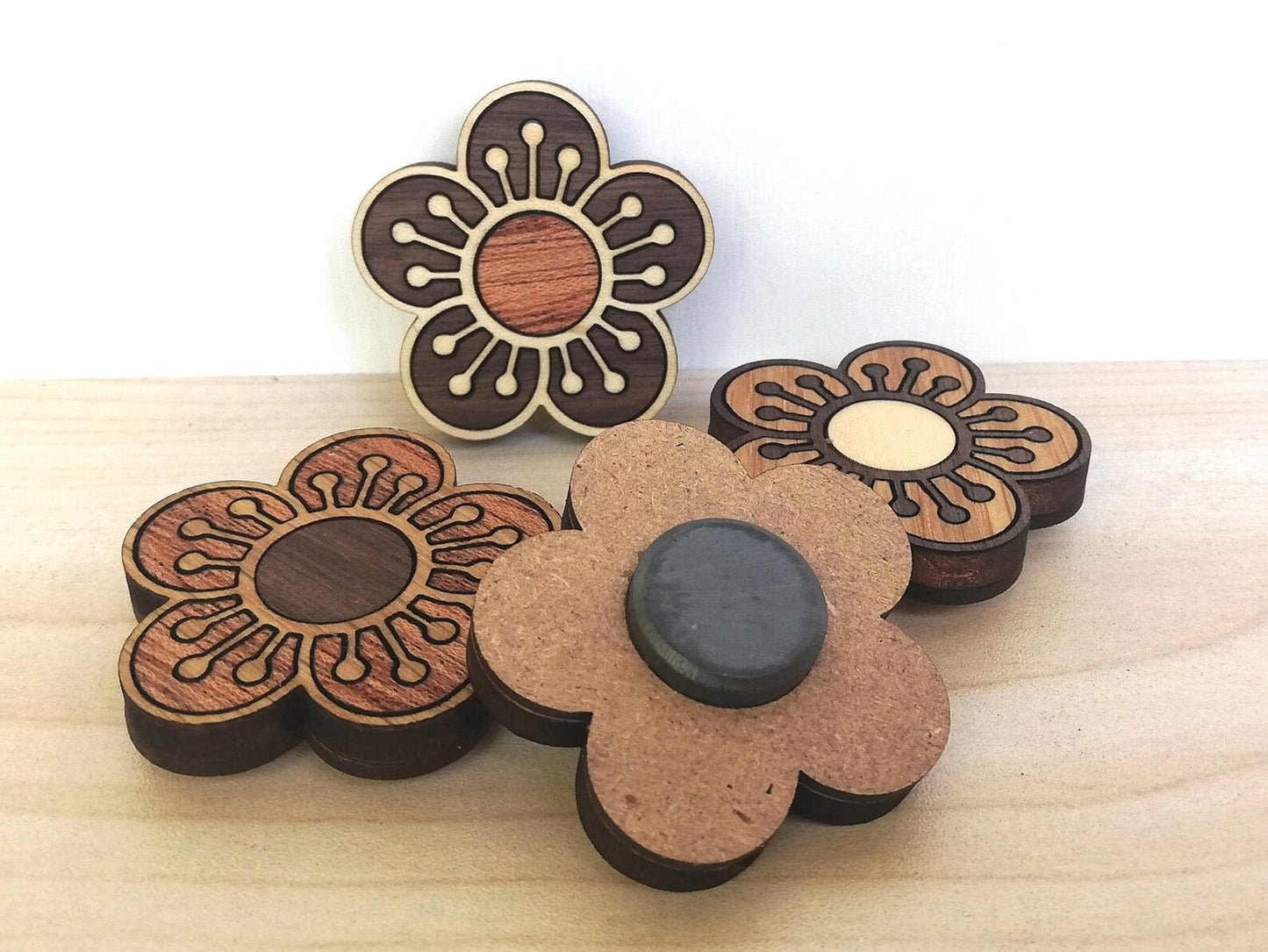 Wood Inlay Fridge Magnet Set: Cherry Blossoms