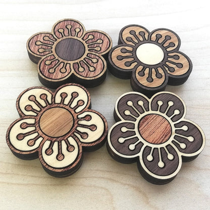 Wood Inlay Fridge Magnet Set: Cherry Blossoms