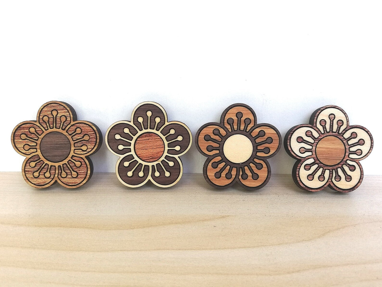 Wood Inlay Fridge Magnet Set: Cherry Blossoms