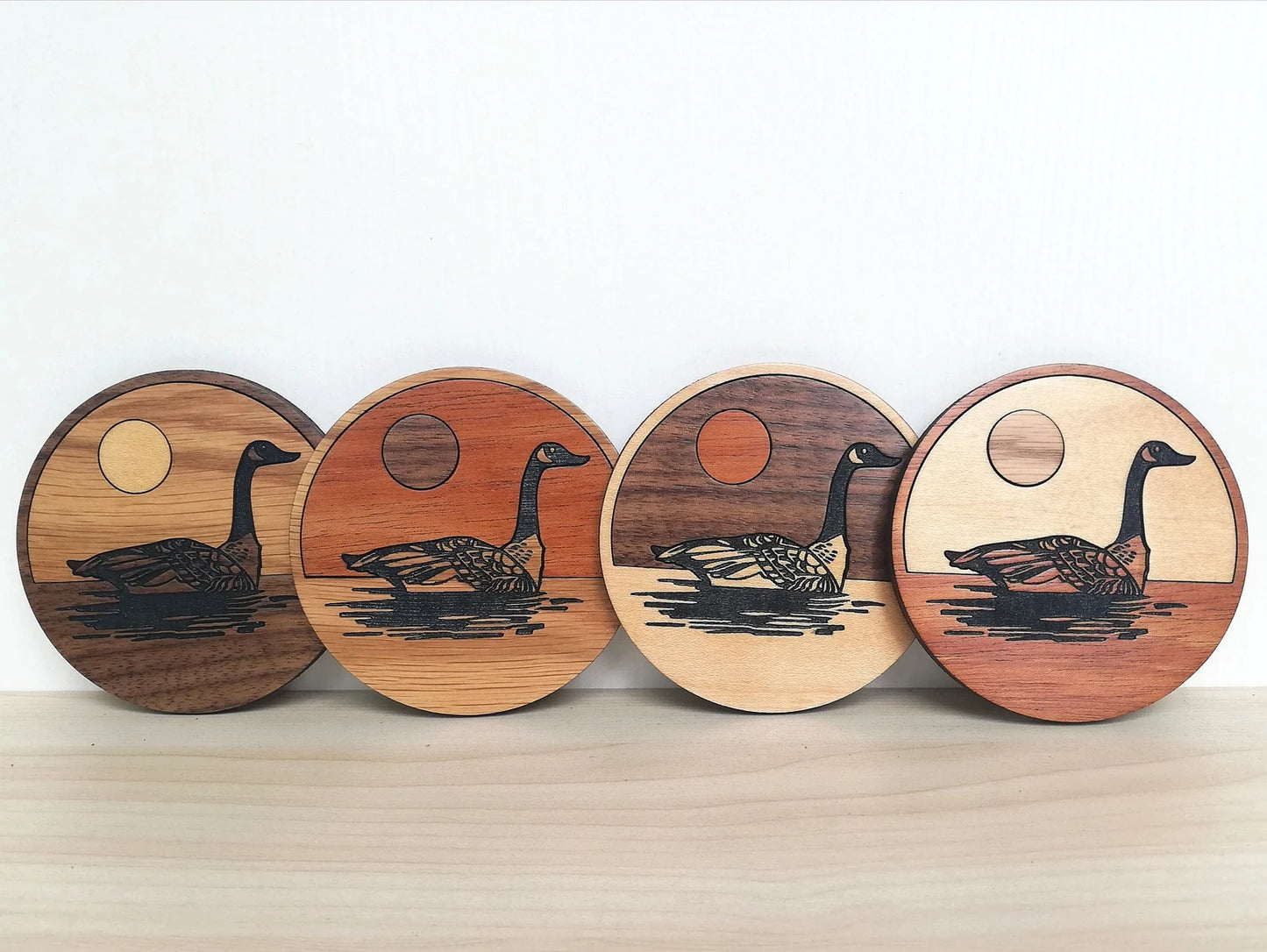 Wood Inlay Coaster Set: Canada Goose