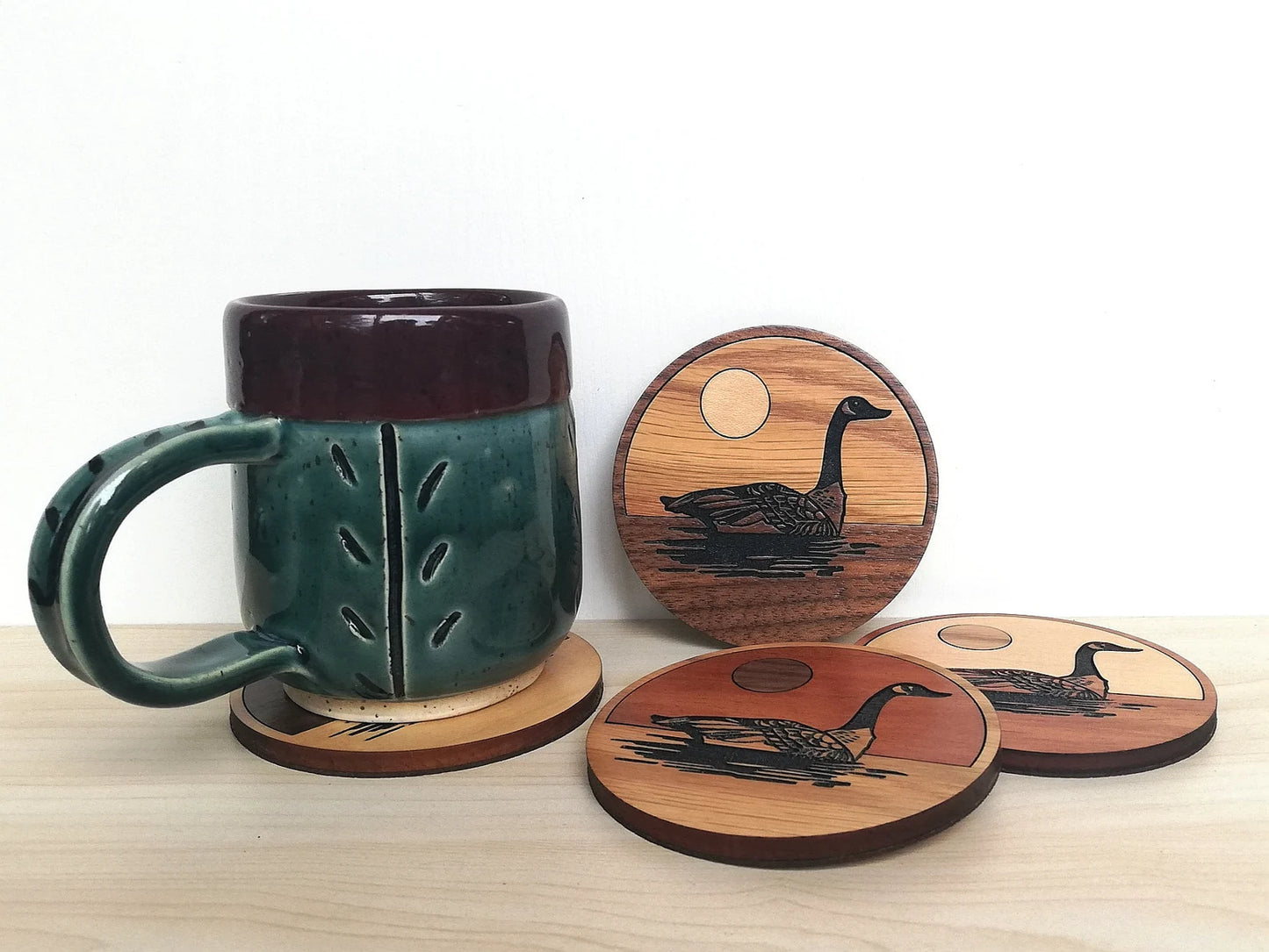 Wood Inlay Coaster Set: Canada Goose