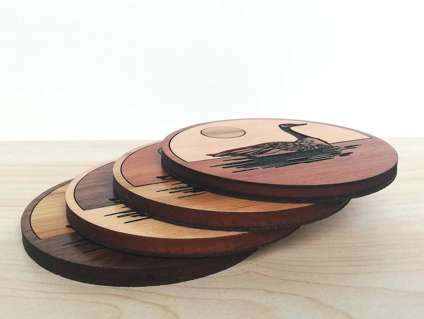 Wood Inlay Coaster Set: Canada Goose