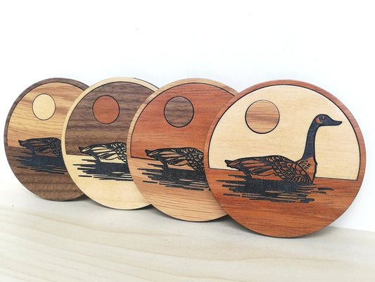 Wood Inlay Coaster Set: Canada Goose