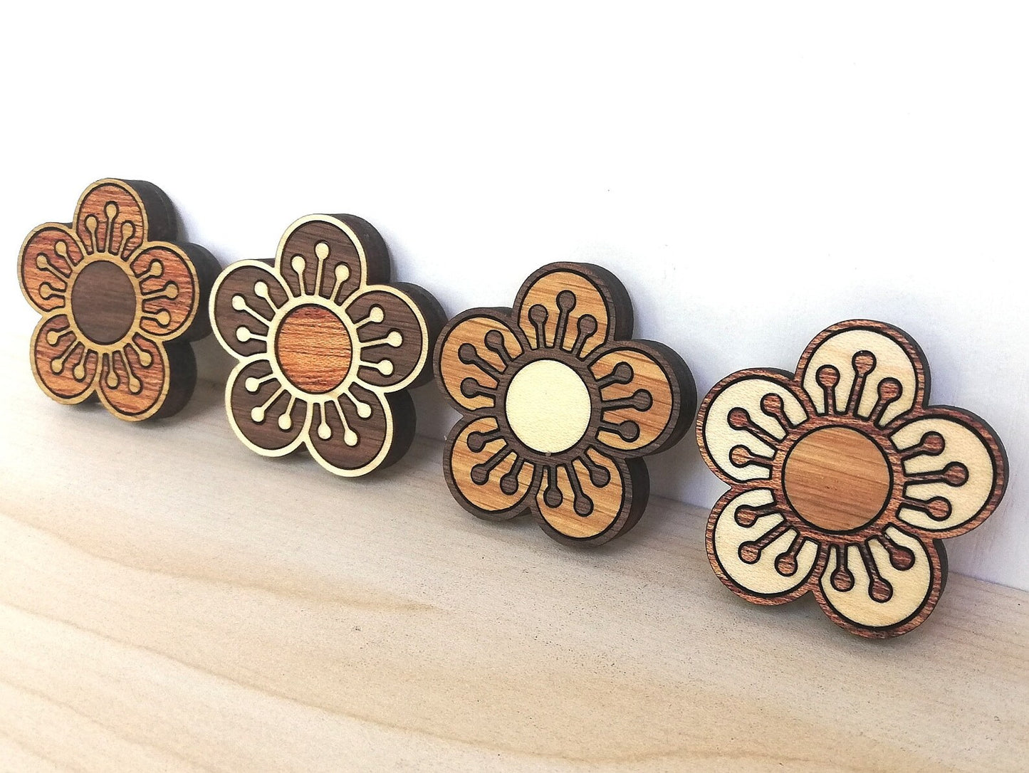Wood Inlay Fridge Magnet Set: Cherry Blossoms