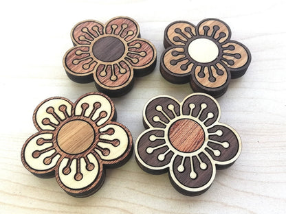 Wood Inlay Fridge Magnet Set: Cherry Blossoms