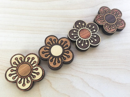 Wood Inlay Fridge Magnet Set: Cherry Blossoms