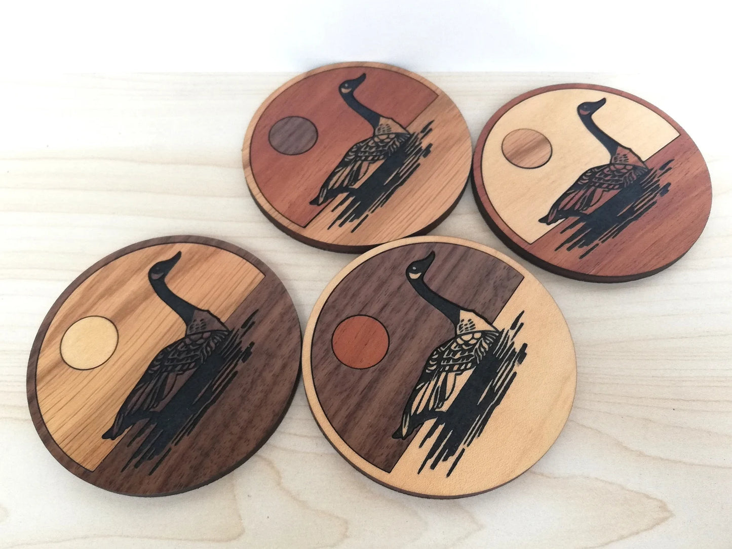 Wood Inlay Coaster Set: Canada Goose