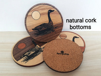 Wood Inlay Coaster Set: Canada Goose