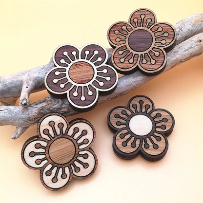 Wood Inlay Fridge Magnet Set: Cherry Blossoms