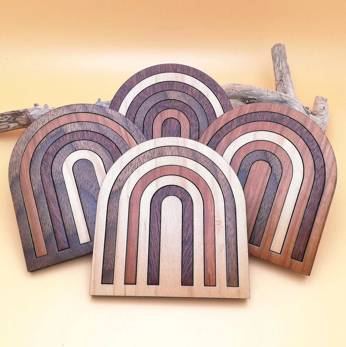Wood Inlay Coaster Set: Rainbow