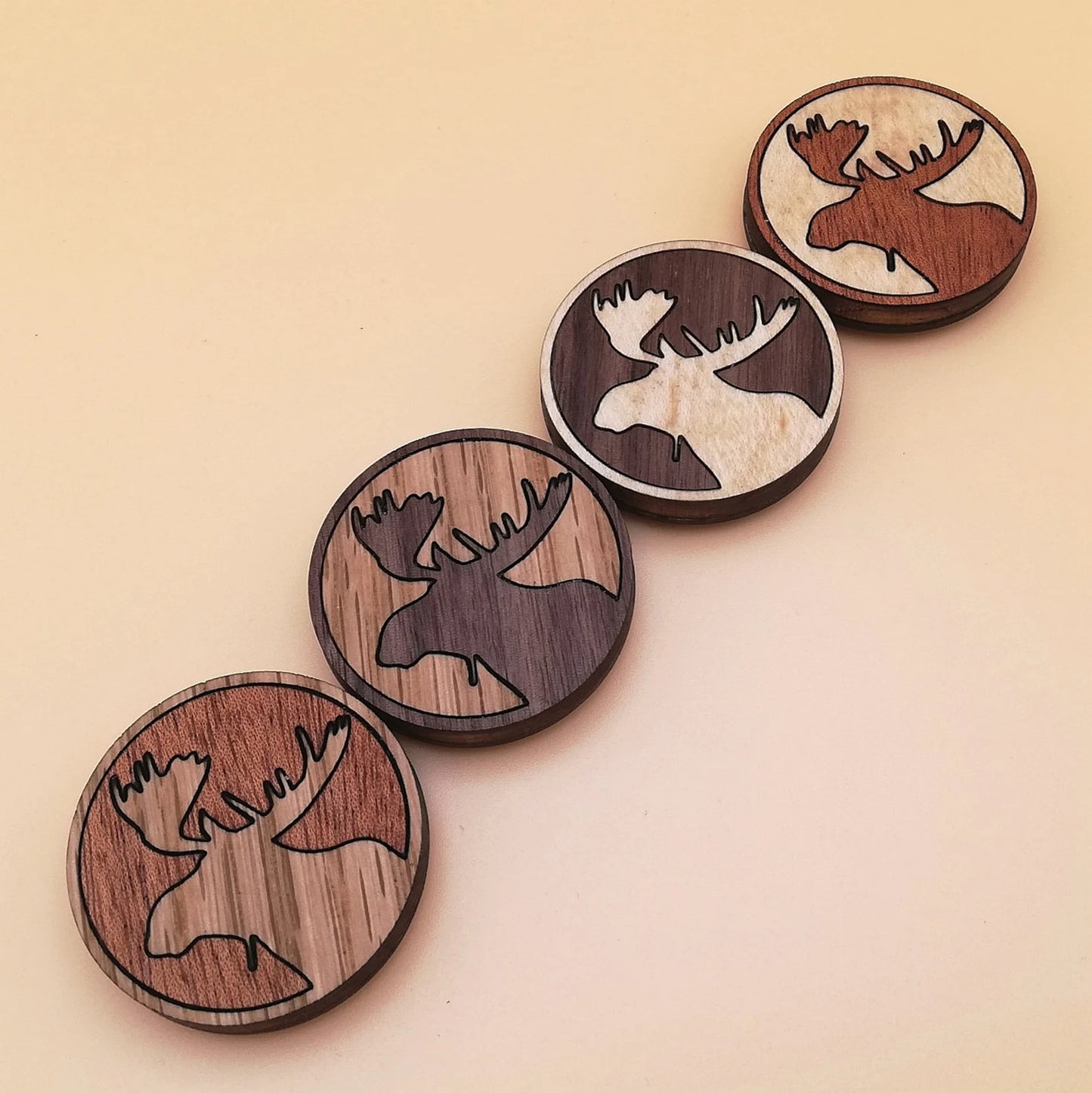 Wood Inlay Fridge Magnet Set: Moose