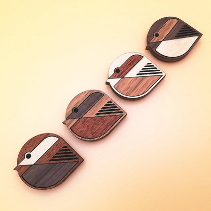 Wood Inlay Fridge Magnet Set: Birds
